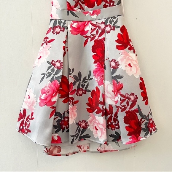 B. DARLIN Lace Bralette-Back Floral-Printed Satin Fit & Flare Dress Size 3 - Picture 4 of 14